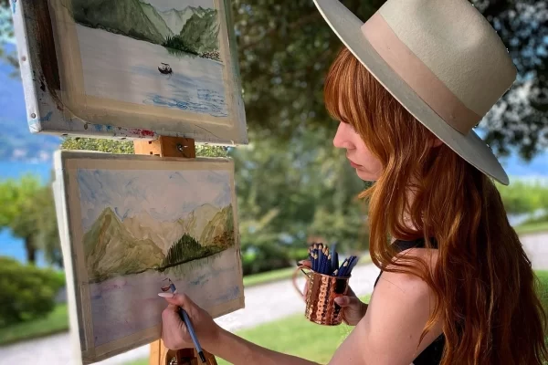 lake como private tour watercolor on silk artist painting