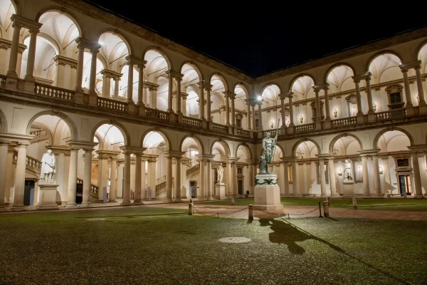 milan brera courtyard napoleon statue night view